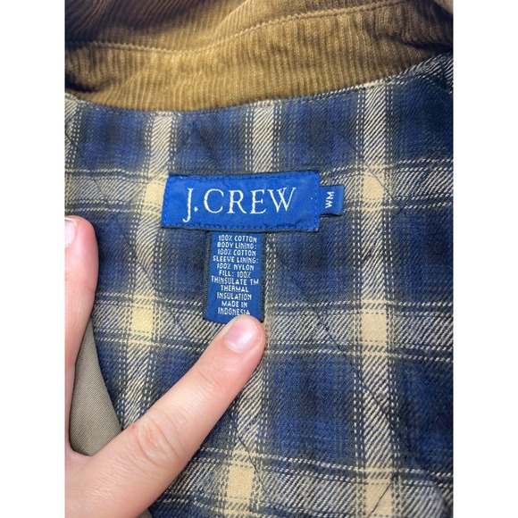 J. Crew Barn Jacket Mens Tan Corduroy Collar Plaid Lined Quilted Insulation - Picture 5 of 6